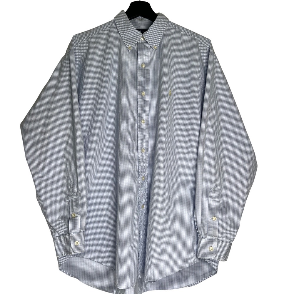 Ralph Lauren Blake Shirt Large Blue White Gingham Cotton Button Down Long Sleeve